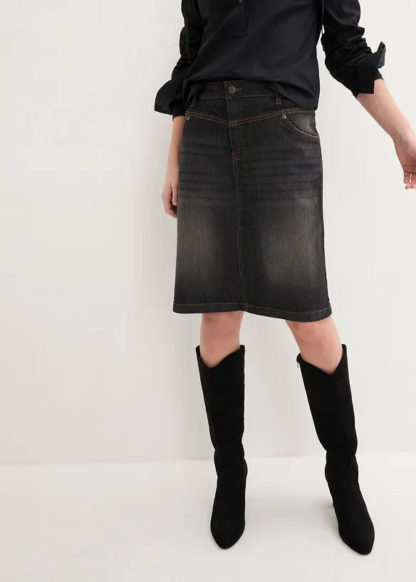 Stretch-Jeansrock in schwarz von vorne - bonprix Stretch-Jeansrock in schwarz von vorne - bonprix