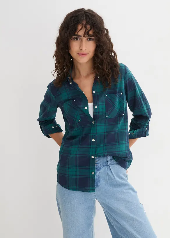 Hemdbluse aus reiner Baumwolle in petrol von vorne (im Anschnitt) - bonprix Hemdbluse aus reiner Baumwolle in petrol von vorne (im Anschnitt) - bonprix