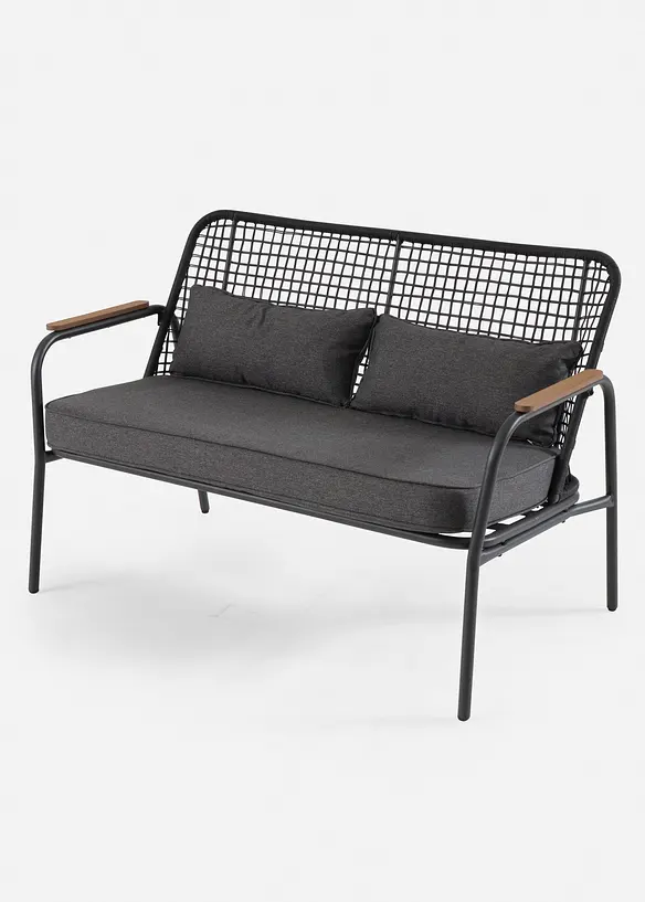 Gartenbank mit Geflecht in schwarz von vorne - bonprix