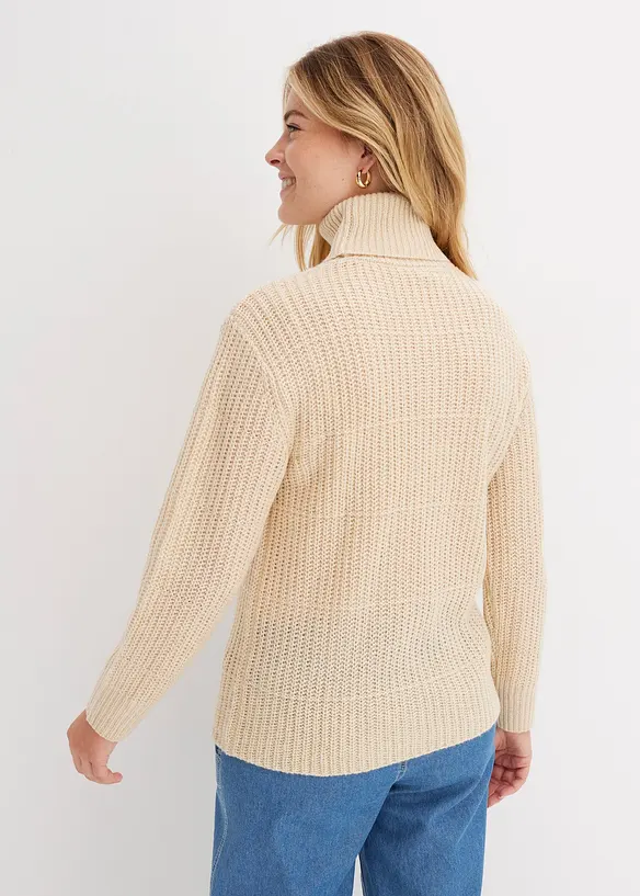 Strickpullover mit Rollkragen in beige von hinten (im Anschnitt) - bonprix Strickpullover mit Rollkragen in beige von hinten (im Anschnitt) - bonprix