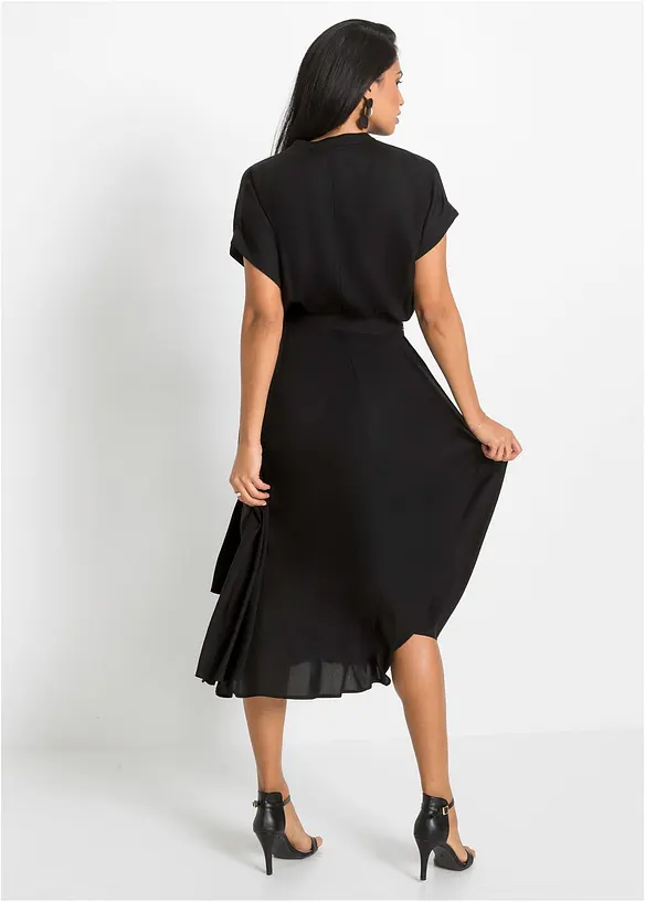 Hemdblusenkleid aus fließender Viskose in schwarz von hinten (Totalaufnahme) - bonprix