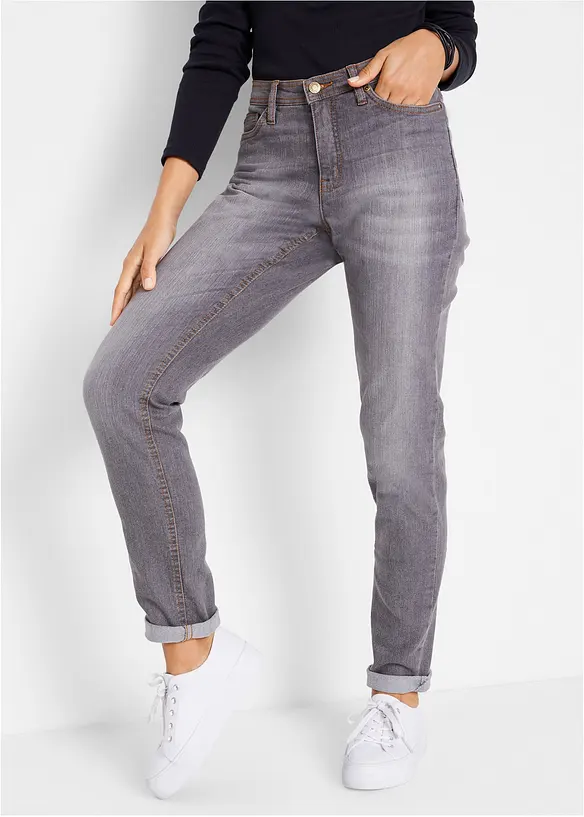 Mom-Jeans Mid Waist, Komfort-Stretch in grau von vorne - bonprix Mom-Jeans Mid Waist, Komfort-Stretch in grau von vorne - bonprix