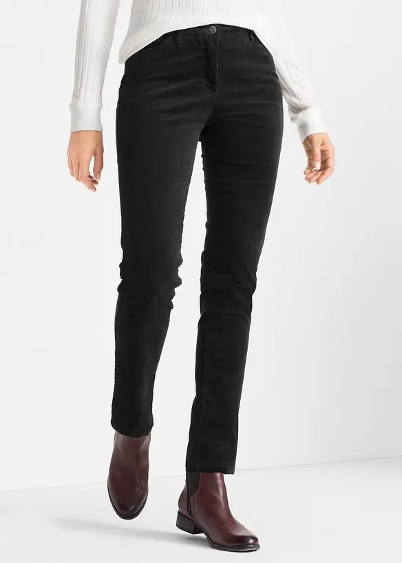 Cordhose aus elastischem Baumwoll-Mix in schwarz von vorne - bonprix
