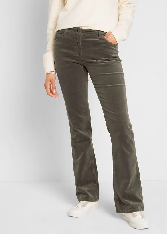 Bootcut-Cordhose aus Baumwoll-Mix in grün von vorne - bonprix Bootcut-Cordhose aus Baumwoll-Mix in grün von vorne - bonprix