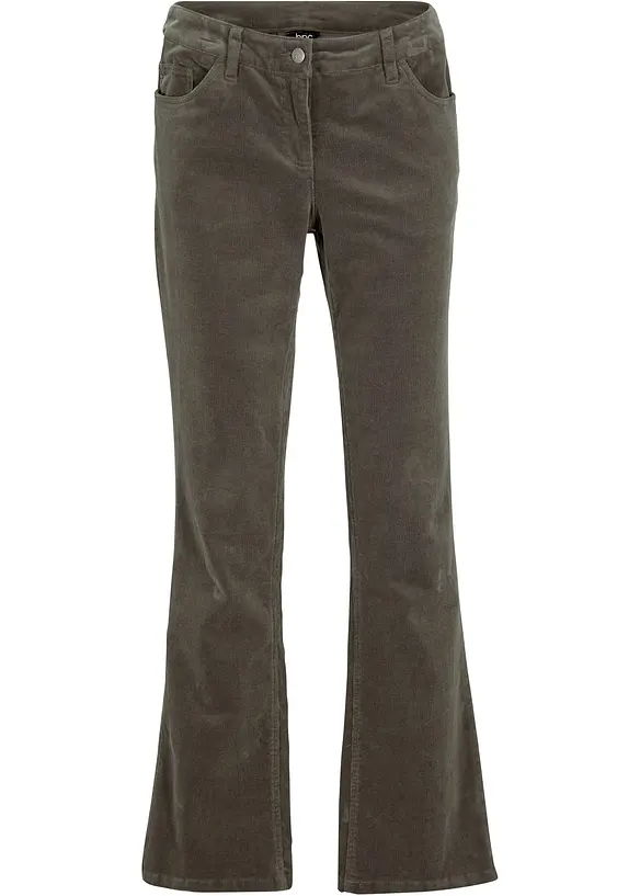Bootcut-Cordhose aus Baumwoll-Mix in grün von vorne - bonprix Bootcut-Cordhose aus Baumwoll-Mix in grün von vorne - bonprix