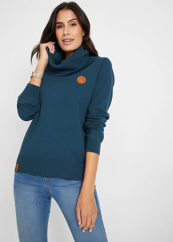 Feinstrickpullover mit weitem Kragen in blau von vorne (im Anschnitt) - bonprix Feinstrickpullover mit weitem Kragen in blau von vorne (im Anschnitt) - bonprix