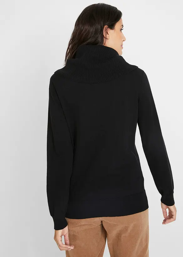 Feinstrickpullover mit weitem Kragen in schwarz von hinten (im Anschnitt) - bonprix Feinstrickpullover mit weitem Kragen in schwarz von hinten (im Anschnitt) - bonprix