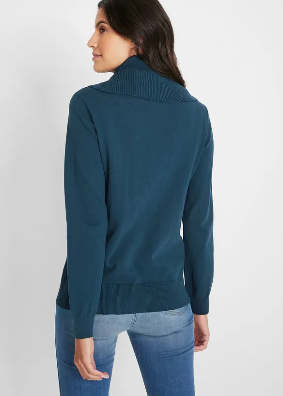 Feinstrickpullover mit weitem Kragen in blau von hinten (im Anschnitt) - bonprix Feinstrickpullover mit weitem Kragen in blau von hinten (im Anschnitt) - bonprix