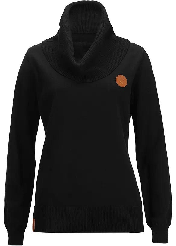 Feinstrickpullover mit weitem Kragen in schwarz von vorne - bonprix Feinstrickpullover mit weitem Kragen in schwarz von vorne - bonprix