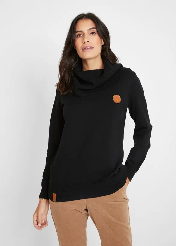 Feinstrickpullover mit weitem Kragen in schwarz von vorne (im Anschnitt) - bonprix Feinstrickpullover mit weitem Kragen in schwarz von vorne (im Anschnitt) - bonprix