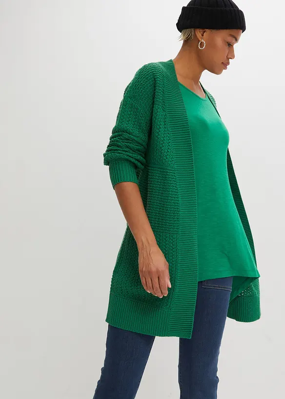 Longstrickjacke in grün von vorne (im Anschnitt) - bonprix