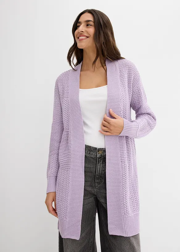 Longstrickjacke in lila von vorne (im Anschnitt) - bonprix