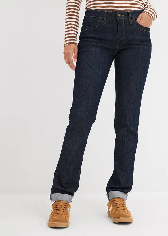 Straight Jeans High Waist, Stretch in blau von vorne - bonprix