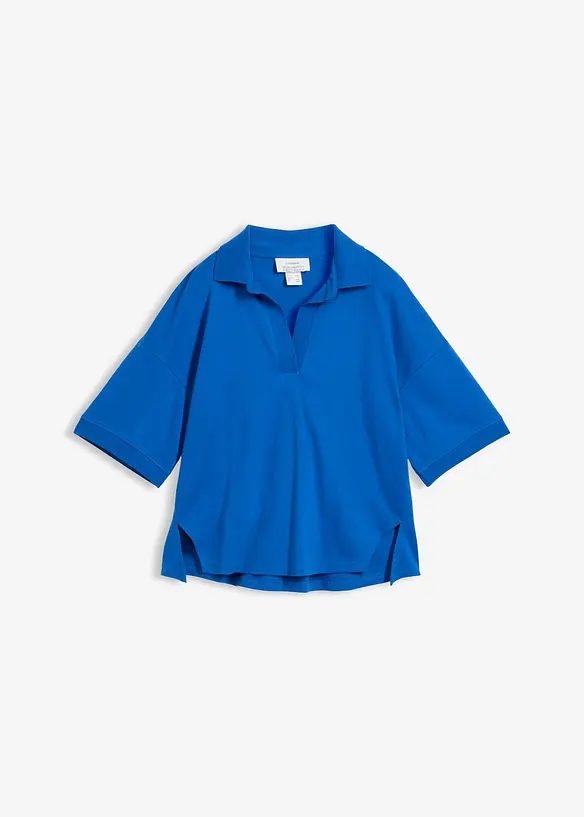Poloshirt aus reiner Bio-Baumwolle in blau von vorne - bonprix