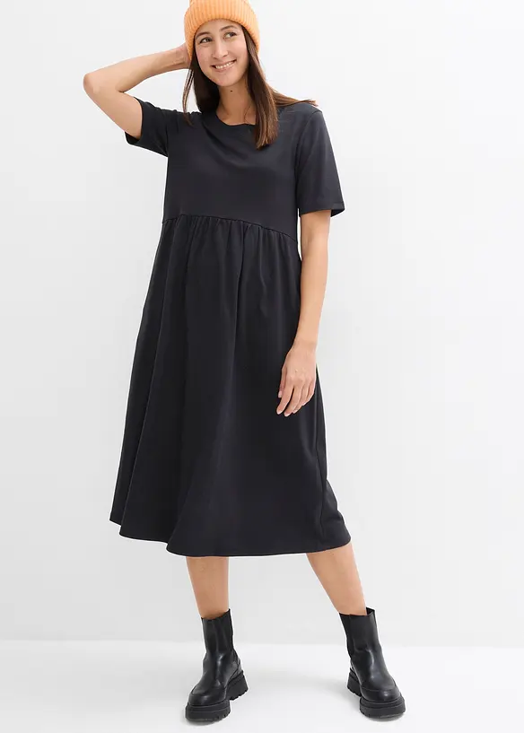 Jerseykleid aus schwerer Baumwolle in schwarz von vorne (Totalaufnahme) - bonprix Jerseykleid aus schwerer Baumwolle in schwarz von vorne (Totalaufnahme) - bonprix