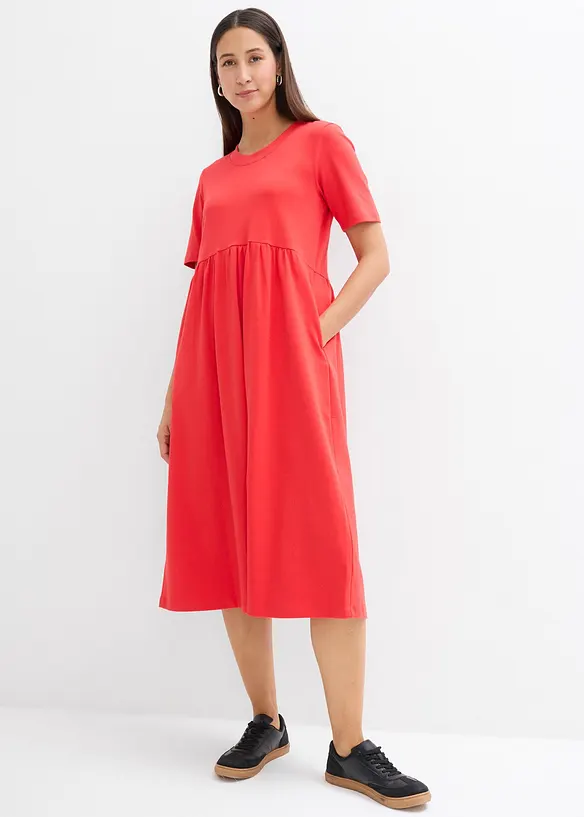 Jerseykleid aus schwerer Baumwolle in rot von vorne (Totalaufnahme) - bonprix Jerseykleid aus schwerer Baumwolle in rot von vorne (Totalaufnahme) - bonprix