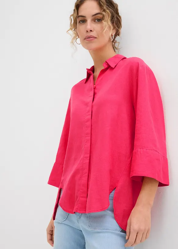 Hemdbluse aus kühlendem Leinen-Mix in pink von vorne (im Anschnitt) - bonprix