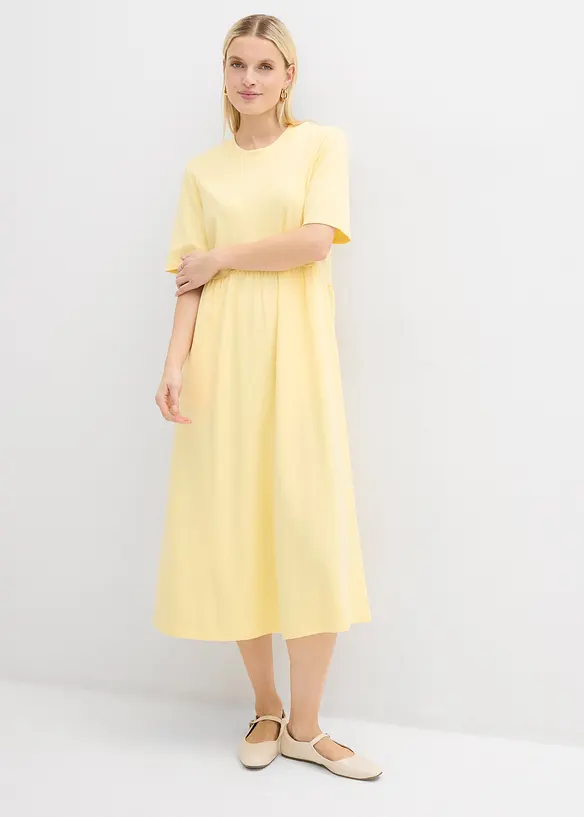 Jerseykleid aus schwerer Baumwolle in gelb von vorne (Totalaufnahme) - bonprix Jerseykleid aus schwerer Baumwolle in gelb von vorne (Totalaufnahme) - bonprix