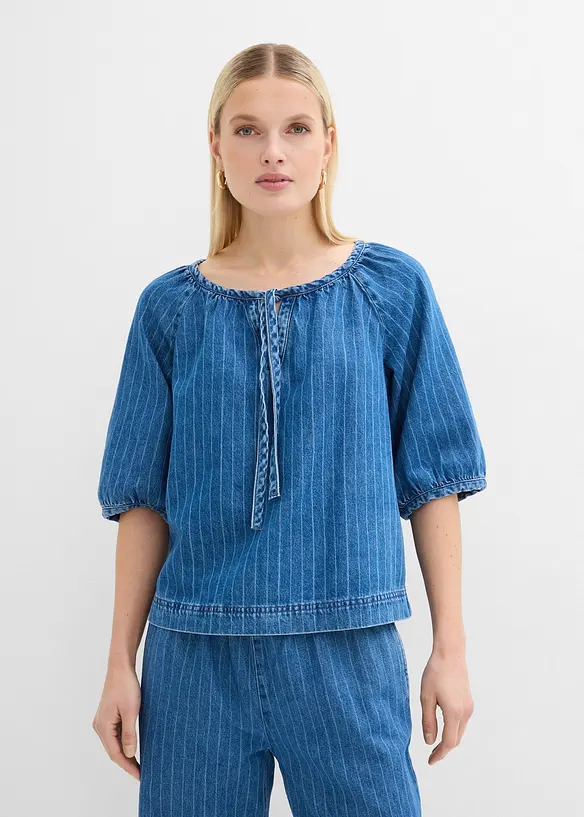 Jeans-Tunikabluse aus reiner Baumwolle in blau von vorne (im Anschnitt) - bonprix Jeans-Tunikabluse aus reiner Baumwolle in blau von vorne (im Anschnitt) - bonprix