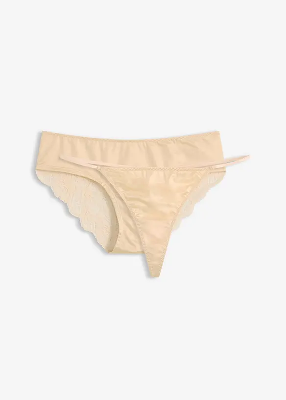 Hipster+ Tanga String mit weicher Spitze (2er Pack) in rosa von vorne - bonprix