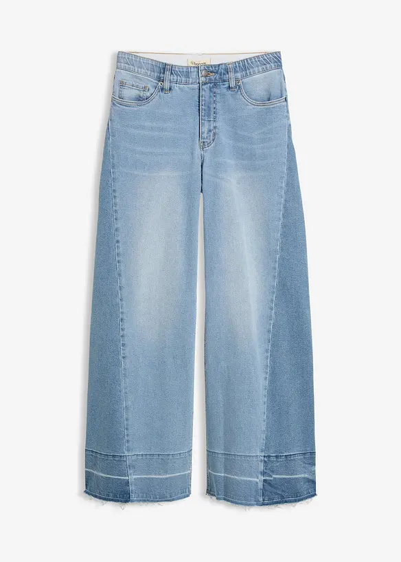 Wide-Leg-Jeans Mid Waist in blau von vorne - bonprix