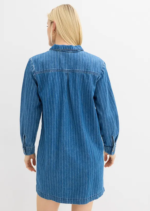 Jeanskleid Langarm mit Streifen, Baumwolle in blau von hinten (Totalaufnahme) - bonprix Jeanskleid Langarm mit Streifen, Baumwolle in blau von hinten (Totalaufnahme) - bonprix