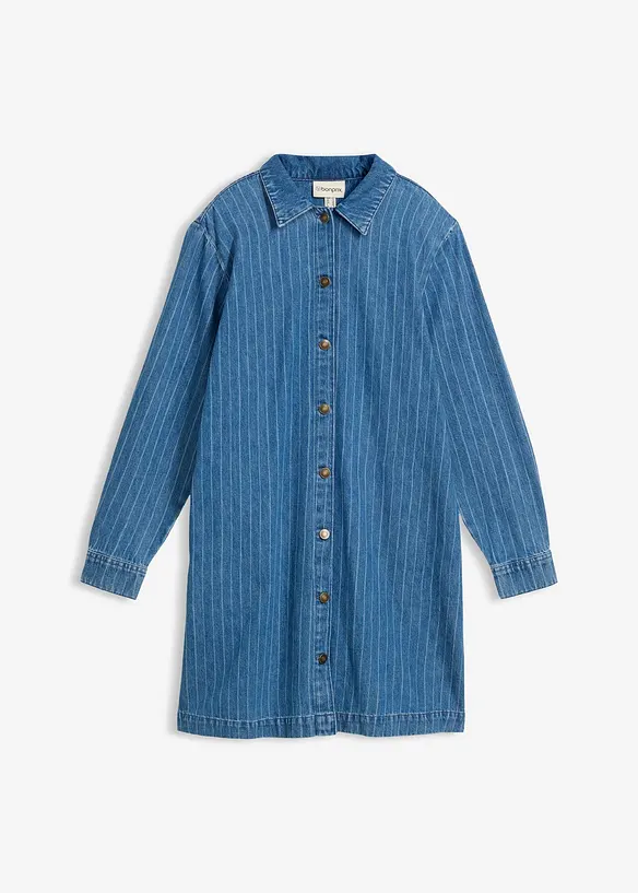 Jeanskleid Langarm mit Streifen, Baumwolle in blau von vorne - bonprix Jeanskleid Langarm mit Streifen, Baumwolle in blau von vorne - bonprix