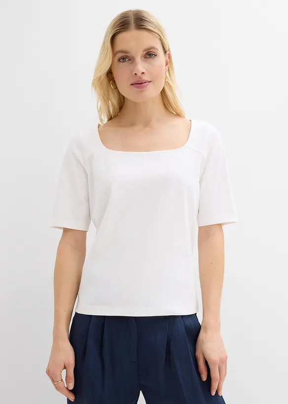 T-Shirt aus schwerer Bio-Baumwolle in weiß von vorne (im Anschnitt) - bonprix T-Shirt aus schwerer Bio-Baumwolle in weiß von vorne (im Anschnitt) - bonprix