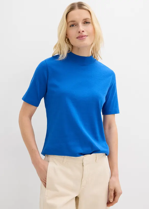 Rippshirt aus reiner Baumwolle in blau von vorne (im Anschnitt) - bonprix Rippshirt aus reiner Baumwolle in blau von vorne (im Anschnitt) - bonprix