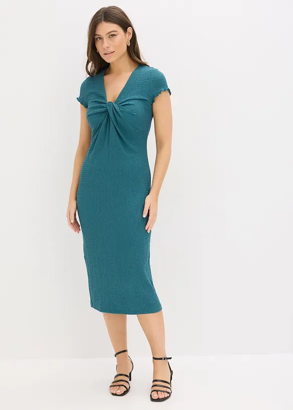 Jerseykleid aus strukturiertem Crêpe in petrol von vorne (Totalaufnahme) - bonprix Jerseykleid aus strukturiertem Crêpe in petrol von vorne (Totalaufnahme) - bonprix