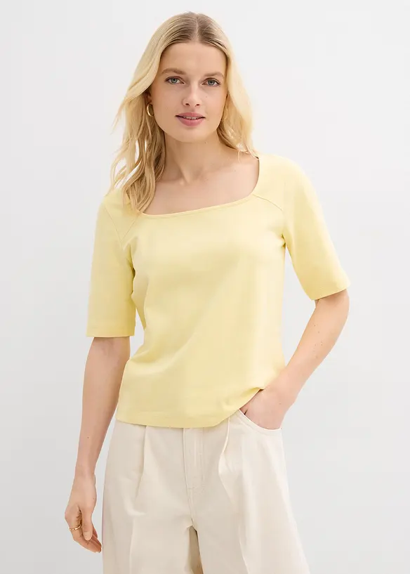 T-Shirt aus schwerer Bio-Baumwolle in gelb von vorne (im Anschnitt) - bonprix