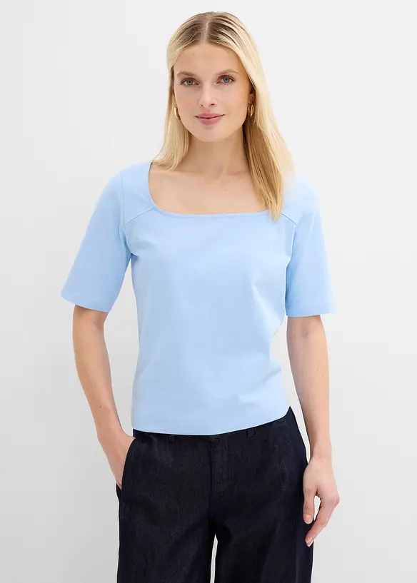 T-Shirt aus schwerer Bio-Baumwolle in blau von vorne (im Anschnitt) - bonprix