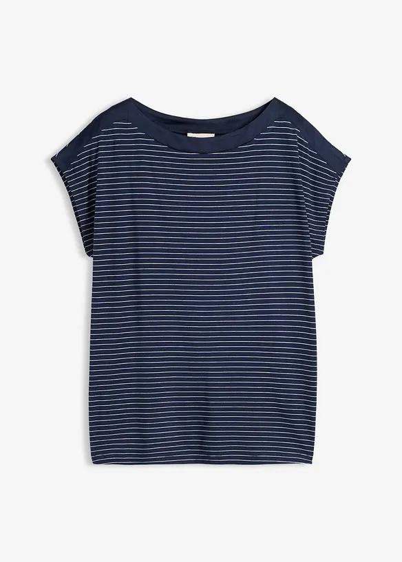 Shirt aus fließender Viskose und Satinbesatz in blau von vorne - bonprix Shirt aus fließender Viskose und Satinbesatz in blau von vorne - bonprix