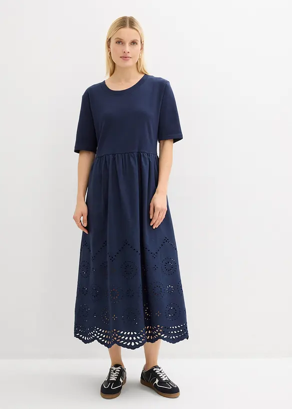 Maxikleid aus reiner Baumwolle in blau von vorne (Totalaufnahme) - bonprix Maxikleid aus reiner Baumwolle in blau von vorne (Totalaufnahme) - bonprix