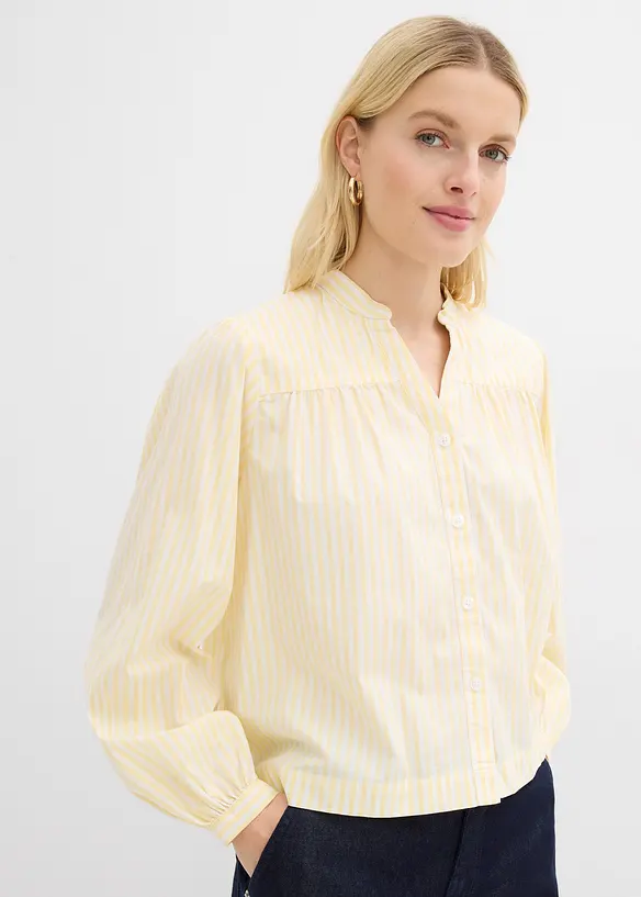 Popeline-Bluse aus Baumwoll-Mix in gelb von vorne (im Anschnitt) - bonprix Popeline-Bluse aus Baumwoll-Mix in gelb von vorne (im Anschnitt) - bonprix