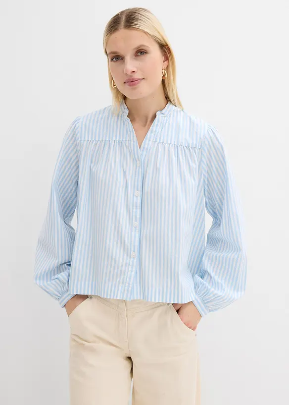 Popeline-Bluse aus Baumwoll-Mix in blau von vorne (im Anschnitt) - bonprix Popeline-Bluse aus Baumwoll-Mix in blau von vorne (im Anschnitt) - bonprix