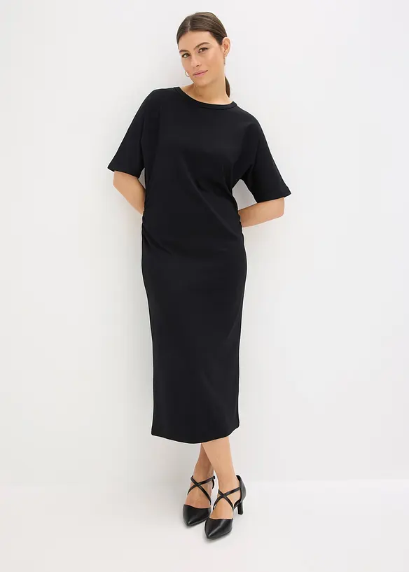 Midikleid aus bequemen Punto di Roma in schwarz von vorne (Totalaufnahme) - bonprix Midikleid aus bequemen Punto di Roma in schwarz von vorne (Totalaufnahme) - bonprix