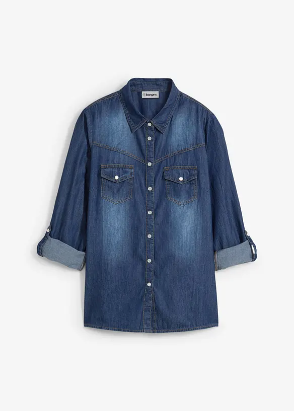 Jeansbluse aus reiner Bio-Baumwolle in blau von vorne - bonprix