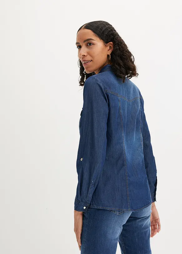 Jeansbluse aus reiner Bio-Baumwolle in blau von hinten (im Anschnitt) - bonprix