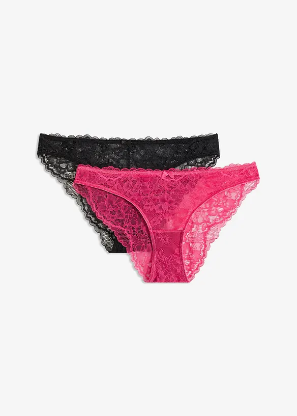 Minislip aus Spitze (2er Pack) in pink von vorne - bonprix