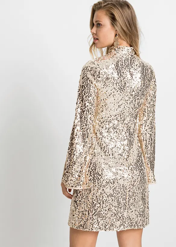 Paillettenkleid mit Trompeten-Ärmel in gold von hinten (Totalaufnahme) - bonprix Paillettenkleid mit Trompeten-Ärmel in gold von hinten (Totalaufnahme) - bonprix