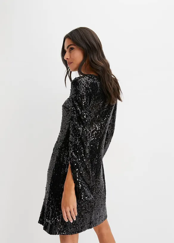 Paillettenkleid mit Trompeten-Ärmel in schwarz von hinten (Totalaufnahme) - bonprix Paillettenkleid mit Trompeten-Ärmel in schwarz von hinten (Totalaufnahme) - bonprix