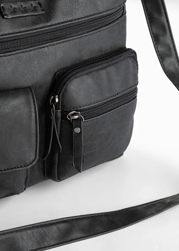 Umhängetasche mit Außentaschen in schwarz von hinten - bonprix