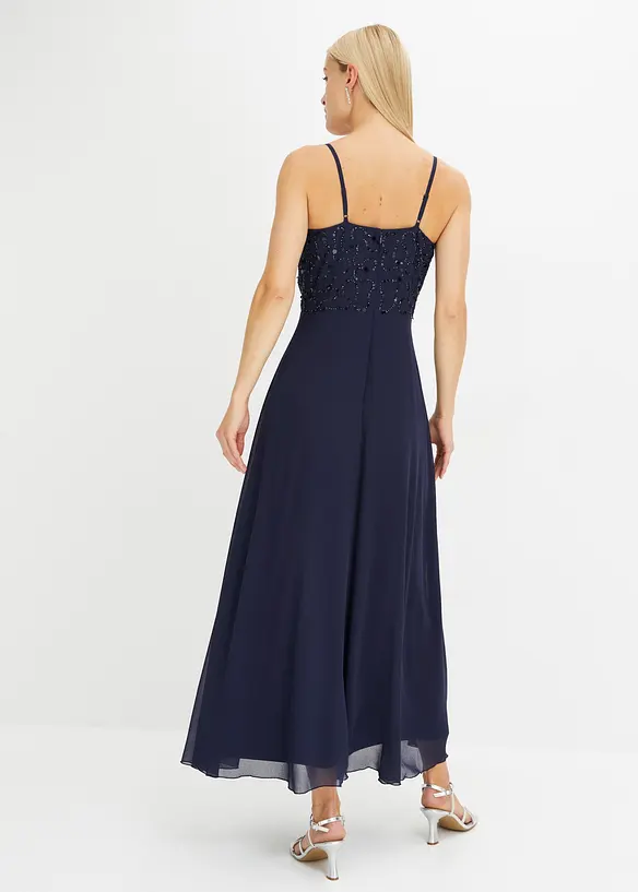 Trägerkleid mit Paillettenstickerei in blau von hinten (Totalaufnahme) - bonprix
