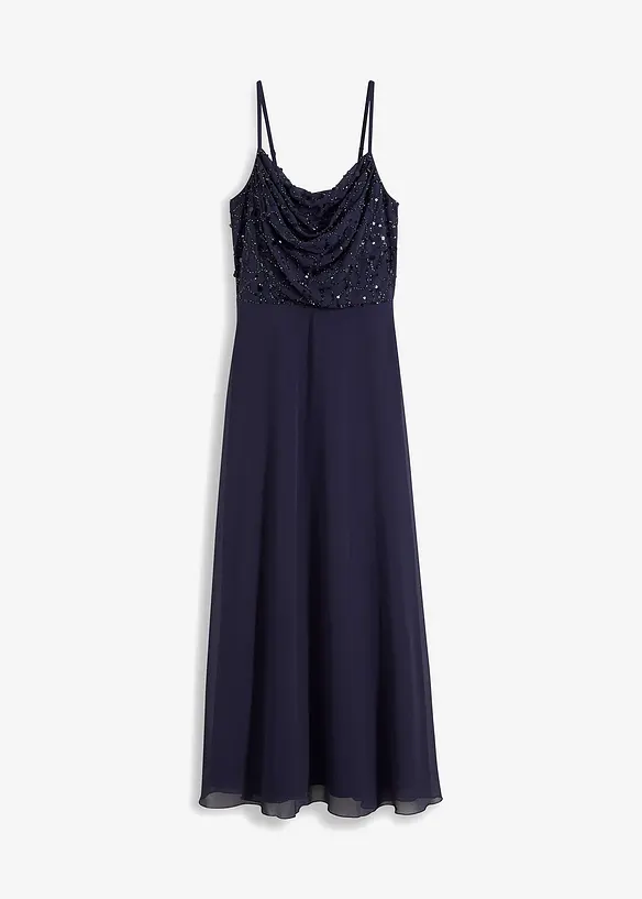 Trägerkleid mit Paillettenstickerei in blau von vorne - bonprix