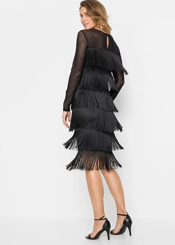 Midikleid aus softem Mesh mit Fransen in schwarz von hinten (Totalaufnahme) - bonprix Midikleid aus softem Mesh mit Fransen in schwarz von hinten (Totalaufnahme) - bonprix