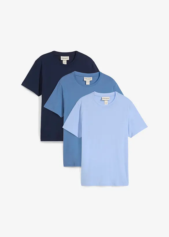 T-Shirt in Regular Fit (3er Pack) in blau von vorne - bonprix