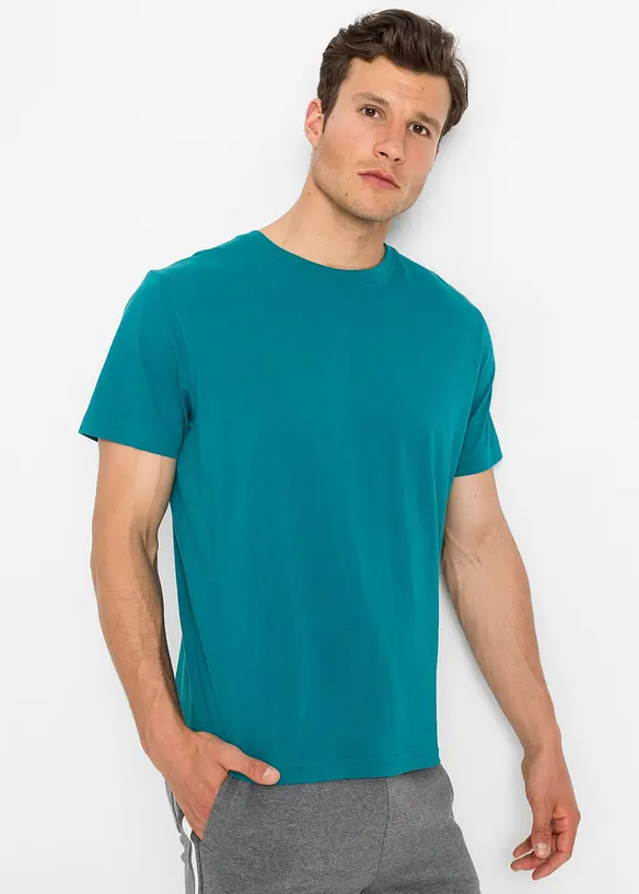 T-Shirt in Regular Fit (3er Pack) in petrol von vorne (im Anschnitt) - bonprix