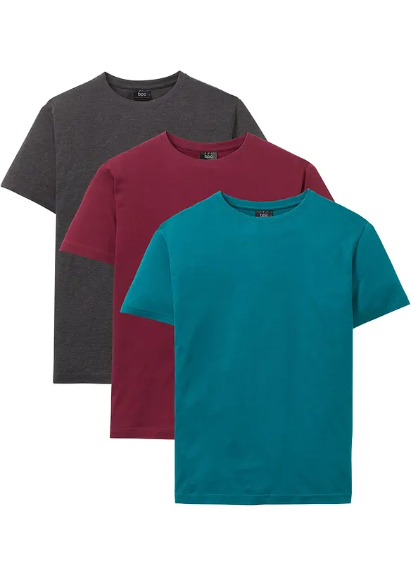 T-Shirt in Regular Fit (3er Pack) in petrol von vorne - bonprix