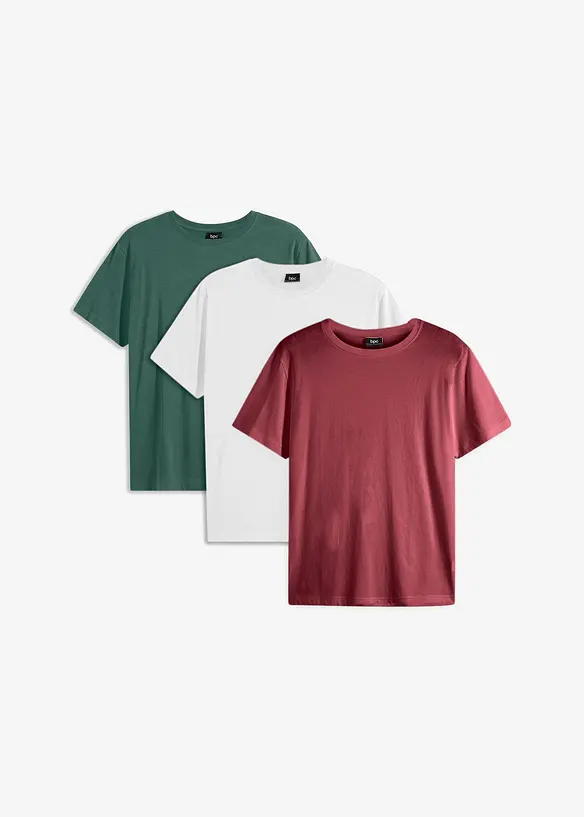 T-Shirt in Regular Fit (3er Pack) in rot von vorne - bonprix
